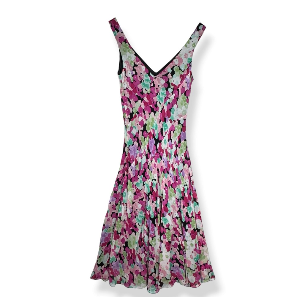 Jones New York 100% Silk Chiffon Midi Dress Size 6 Floral Garden Party Feminine